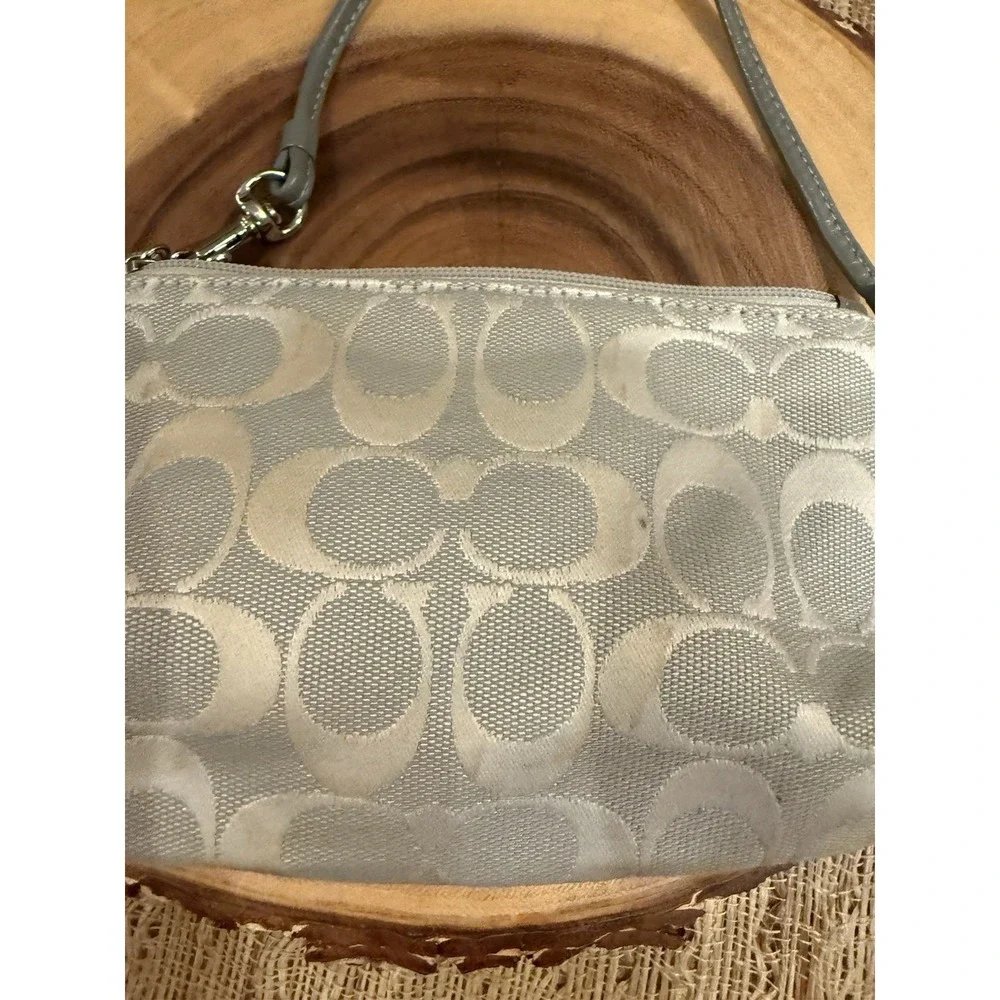 Coach Y2K Rare Grey Signature Fabric Leather Turnlock Mini Bag Wristlet